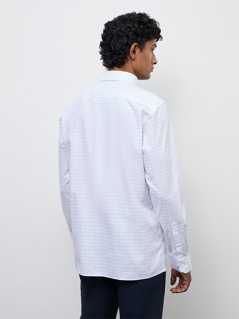 WES Formals White Checkered Slim-Fit Cotton Shirt