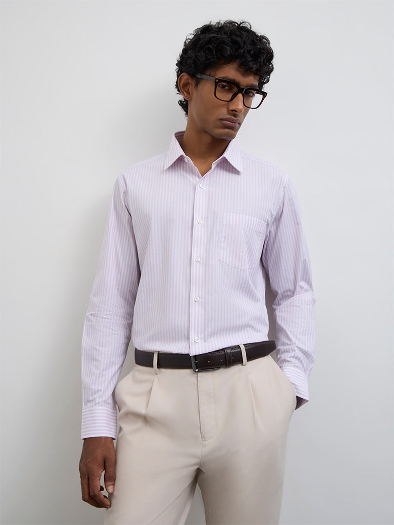 WES Formals Pink Striped Relaxed-Fit Cotton Shirt