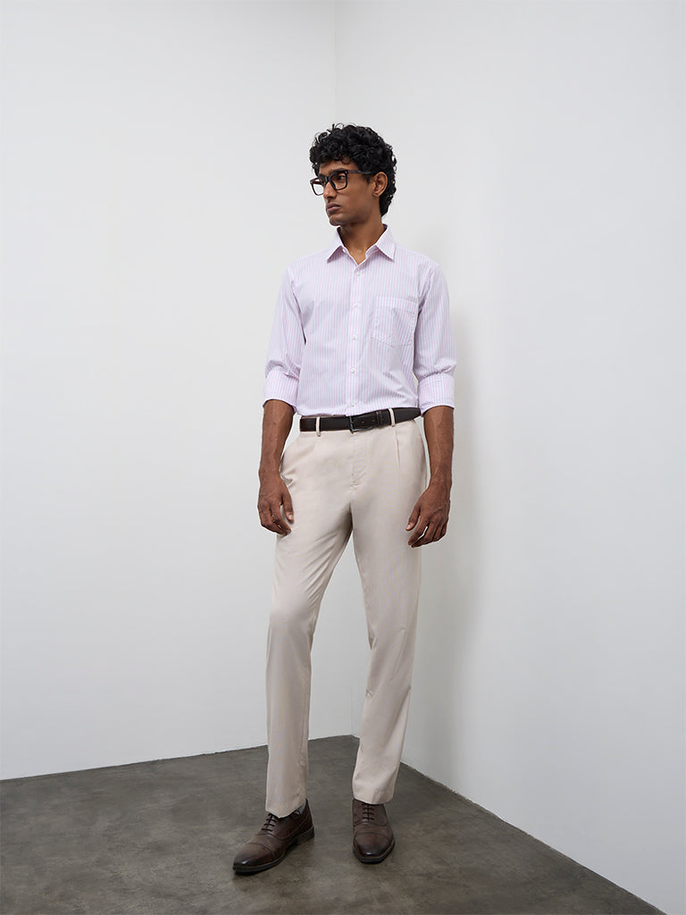 WES Formals Pink Striped Relaxed-Fit Cotton Shirt