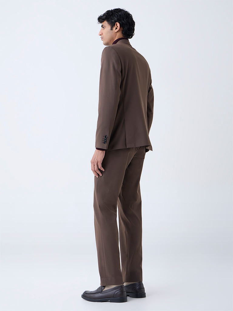 WES Formals Brown Slim-Fit Mid-Rise Trousers