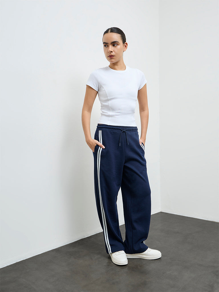 Nuoflexx Navy Striped High-Rise Pants