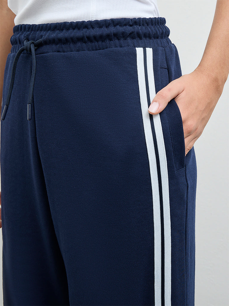 Nuoflexx Navy Striped High-Rise Pants