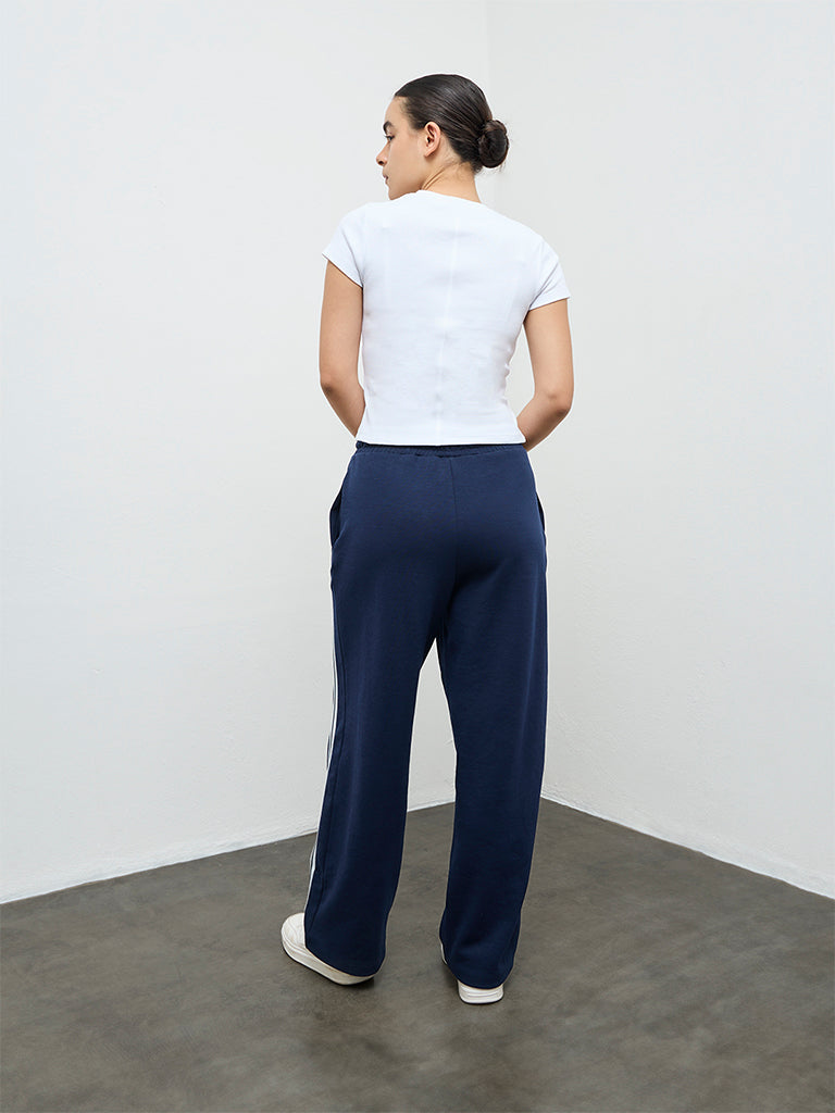 Nuoflexx Navy Striped High-Rise Pants