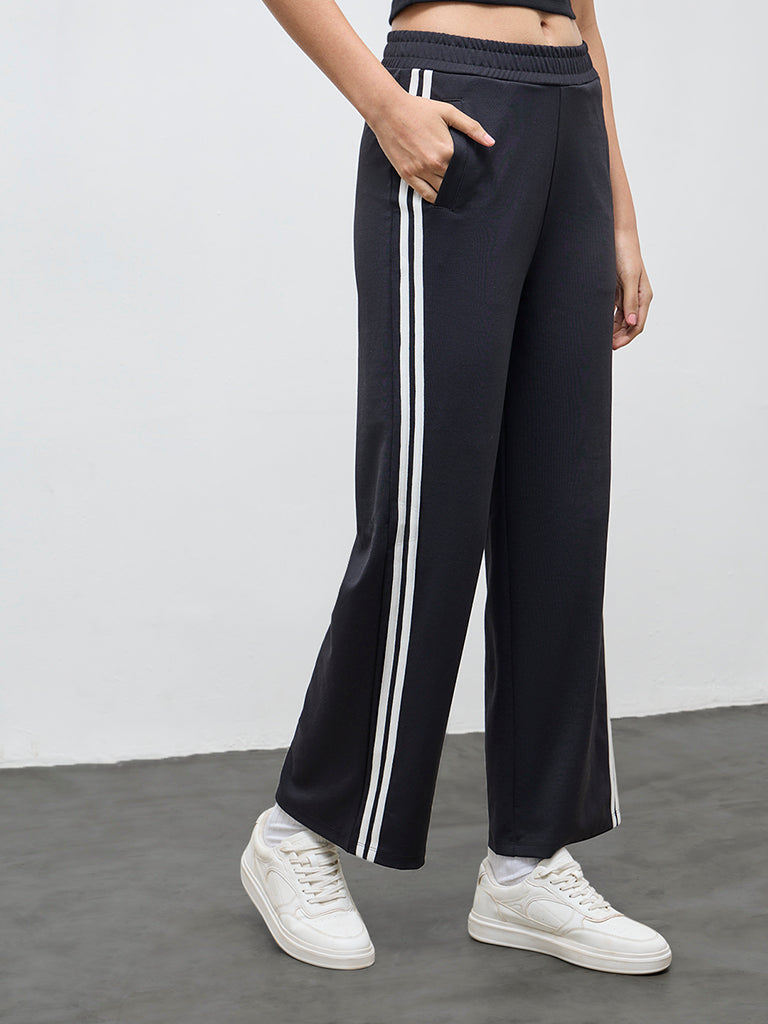 Nuoflexx Black Striped High-Rise Track Pants