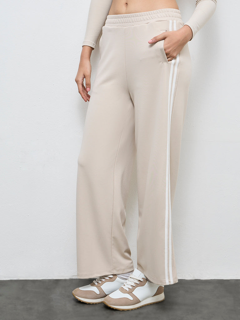 Nuoflexx Beige Striped High-Rise Track Pants