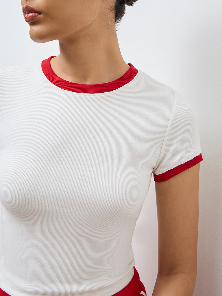 Nuoflexx White Ribbed Cotton-Blend T-Shirt