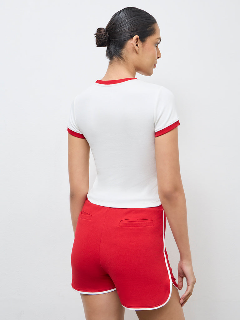 Nuoflexx White Ribbed Cotton-Blend T-Shirt