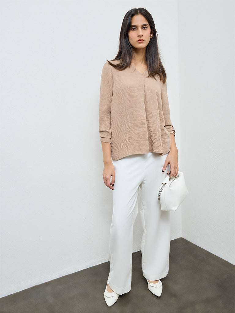 Wardrobe Taupe Solid Blouse