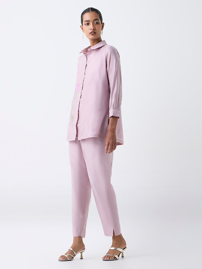 Vark Mauve Floral Embroidered Co-ord Set