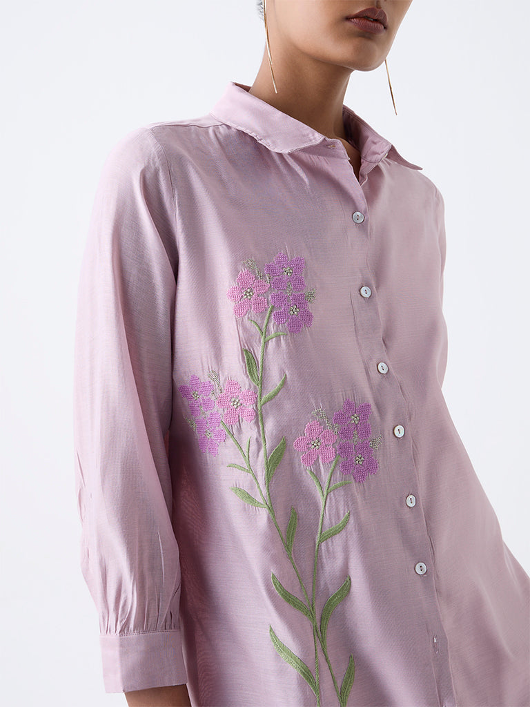 Vark Mauve Floral Embroidered Co-ord Set