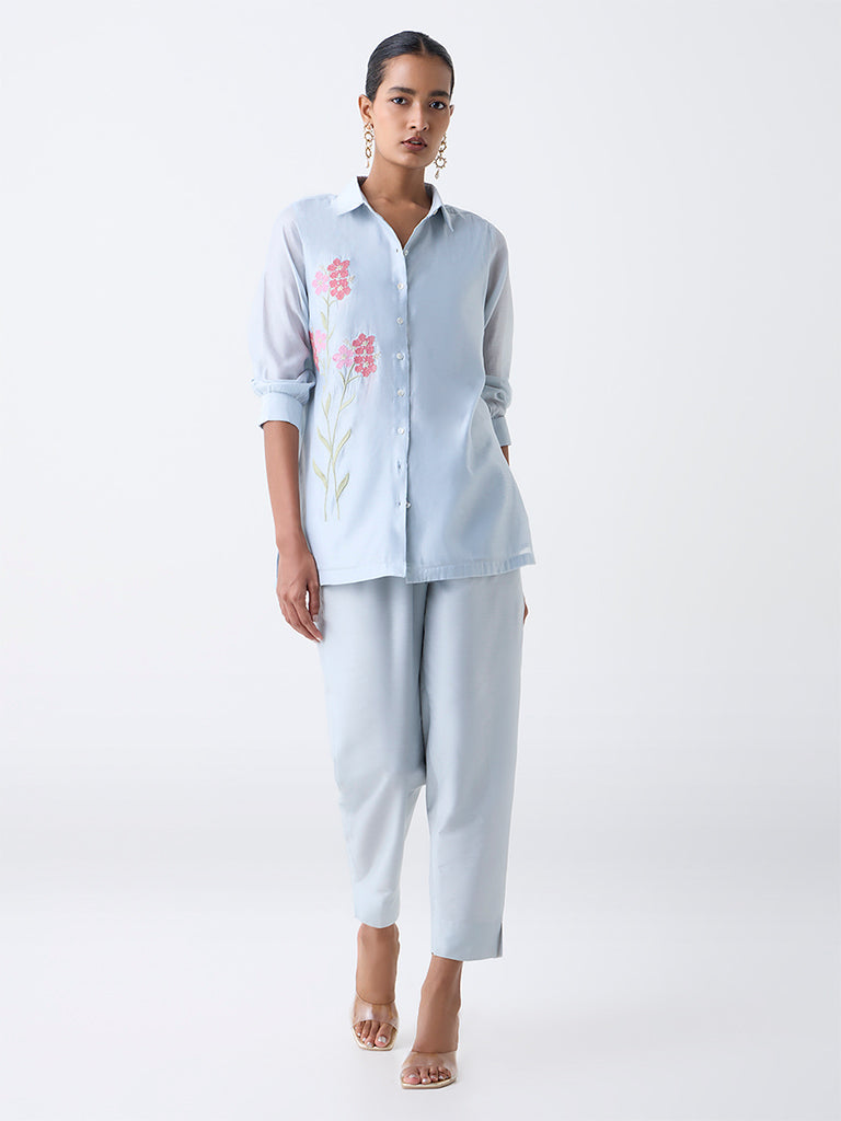 Vark Blue Floral Embroidered Co-ord Set
