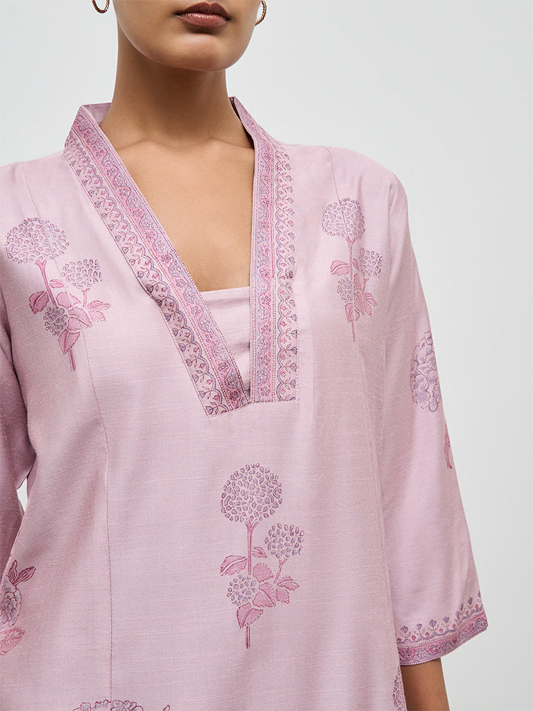Zuba Lilac Floral Printed A-Line Kurta