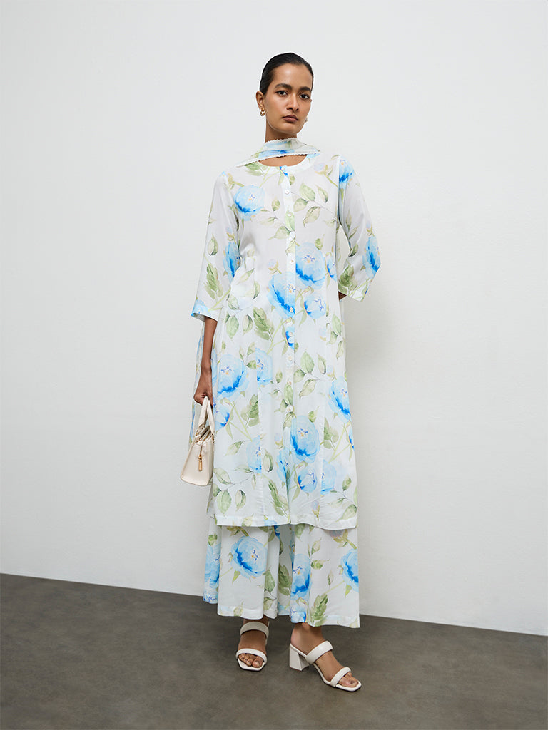 Zuba Blue Floral Printed Palazzos