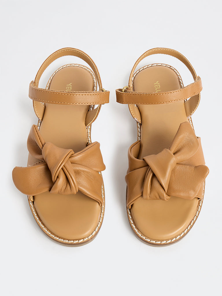 Yellow Tan Bow-Design Sandals