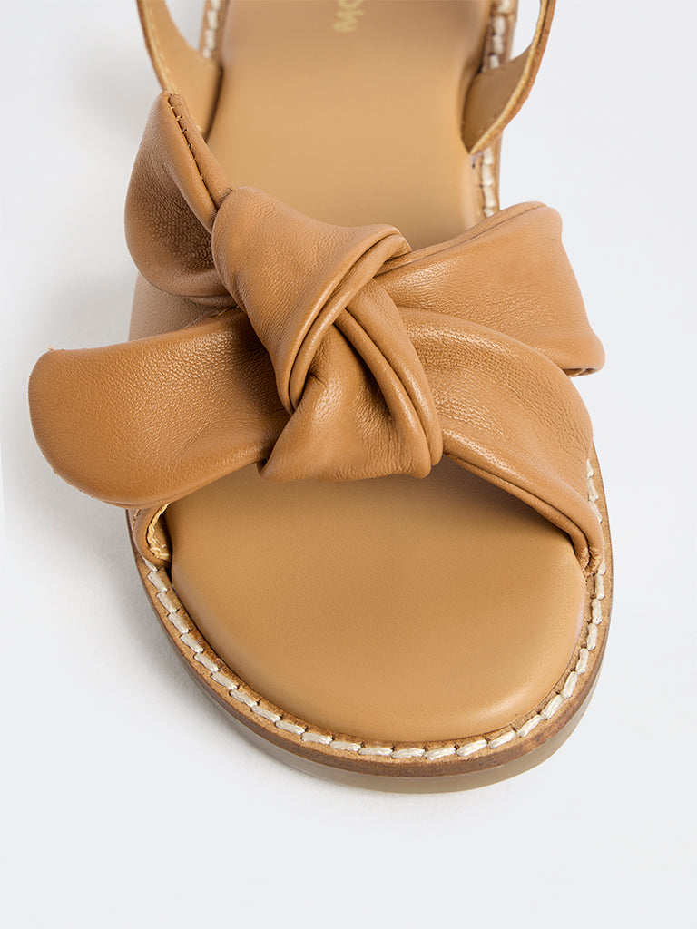 Yellow Tan Bow-Design Sandals