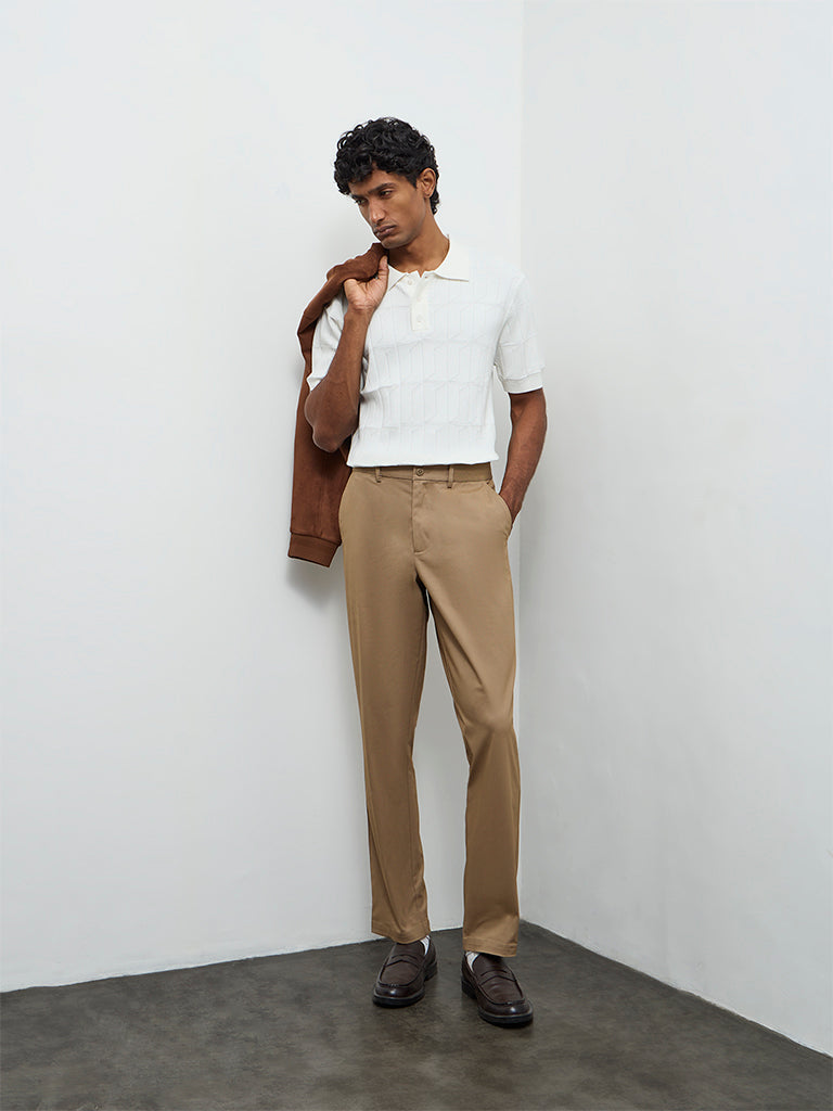 Ascot Taupe Relaxed-Fit Mid-Rise Cotton-Blend Trousers