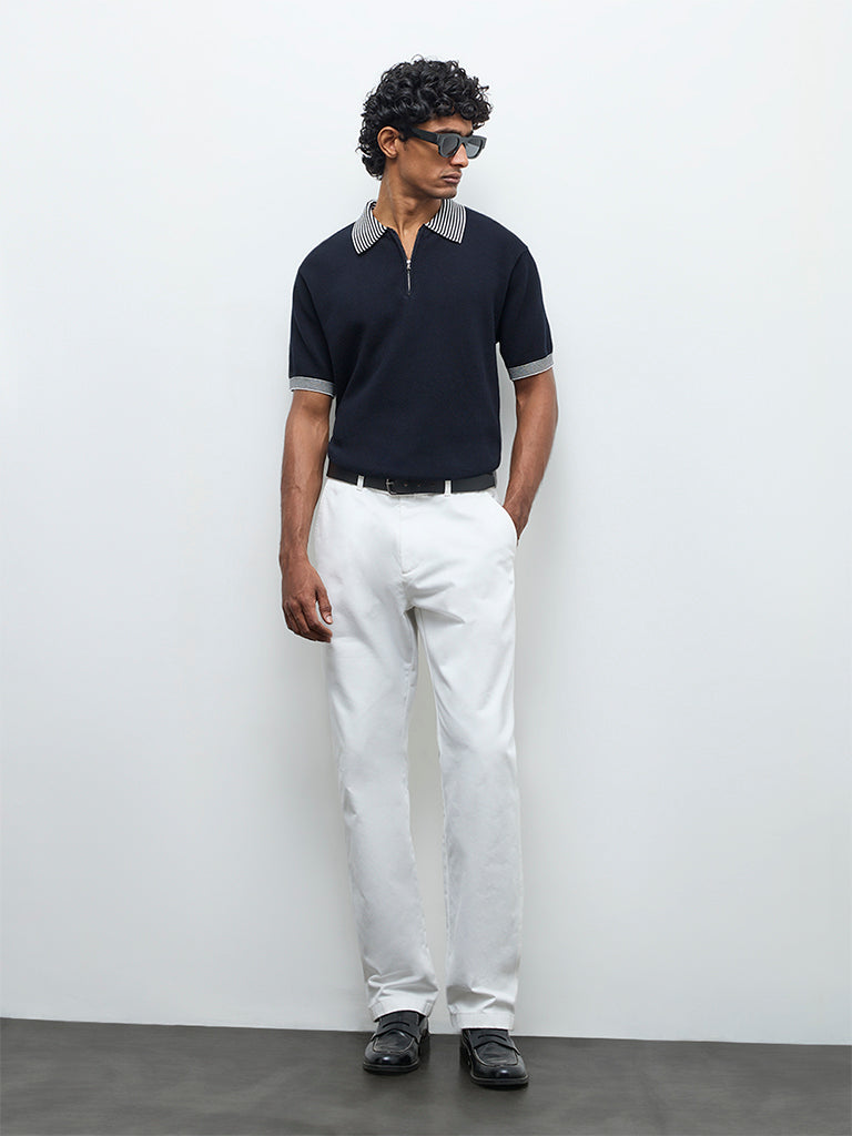Ascot Navy Relaxed-Fit Cotton Quarter-Zip Polo T-Shirt