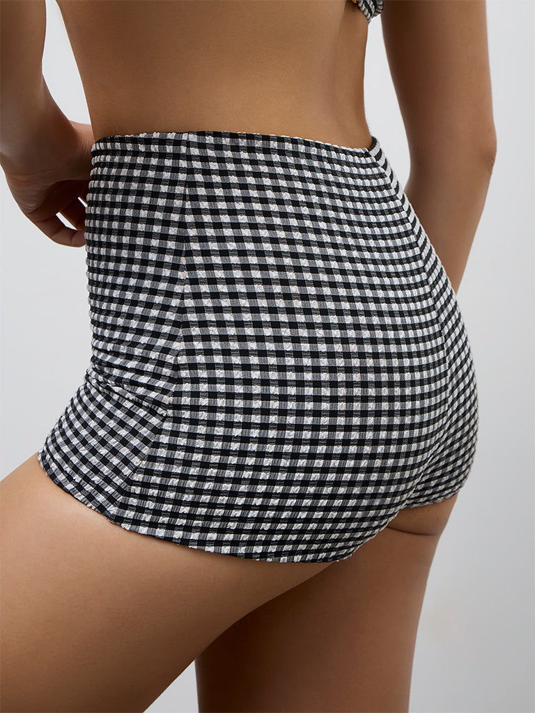 Wunderlove Swimwear Black Gingham Checkered High-Waist Briefs