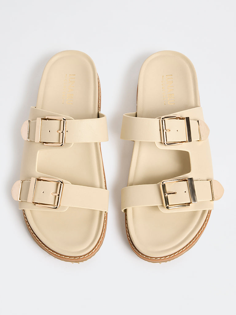 LUNA BLU Ivory Buckle-Detailed Comfort Sandals