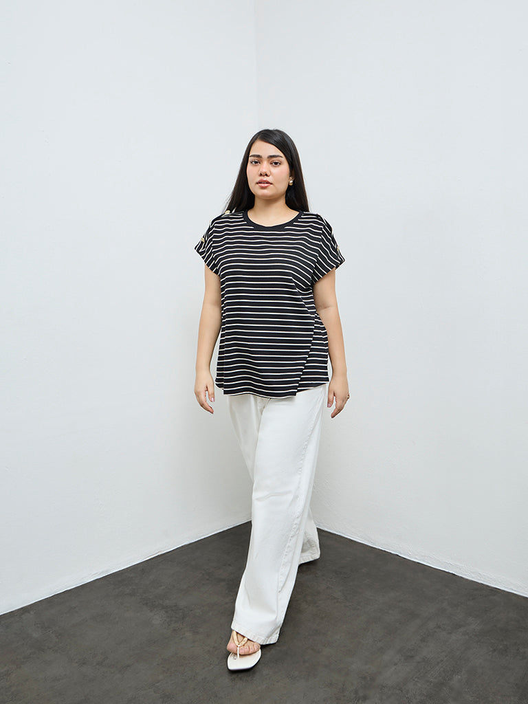 Gia Black Striped Cotton T-Shirt