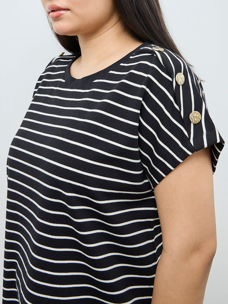 Gia Black Striped Cotton T-Shirt