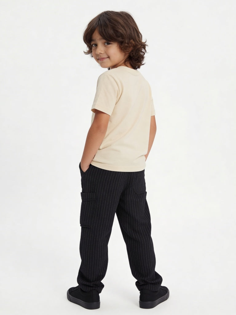 HOP Kids Boys Cream Graphic Printed Cotton T-Shirt
