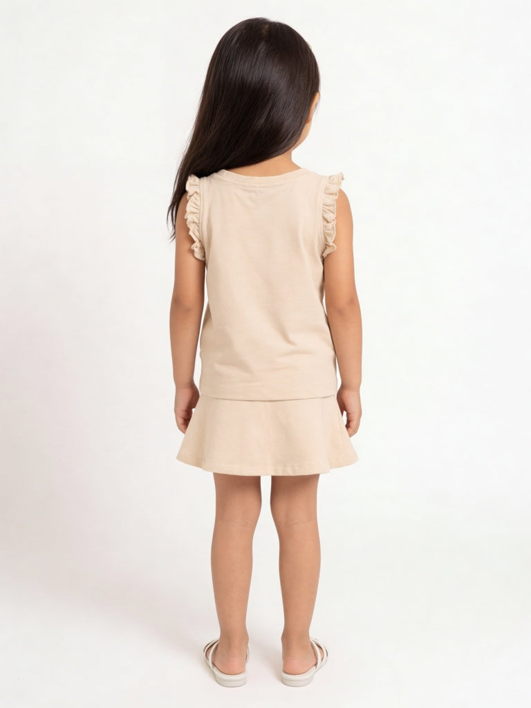 HOP Kids Girls Light Peach Printed Cotton Top