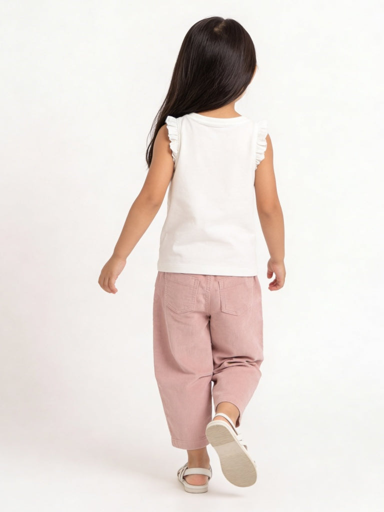 HOP Kids Girls Off White Embroidered Cotton Top