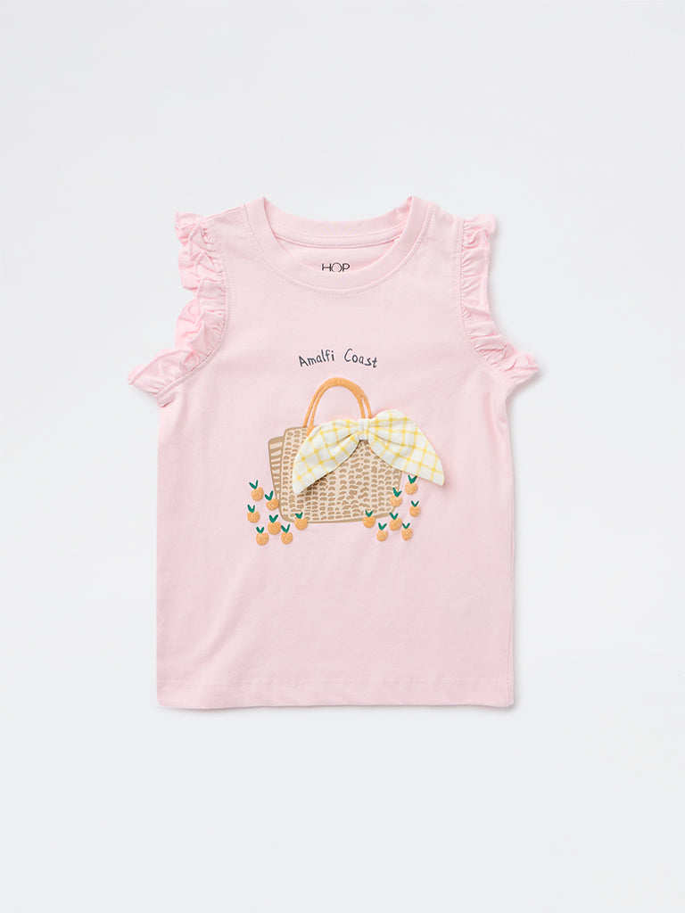 HOP Kids Girls Pink Bow-Detailed Cotton Top