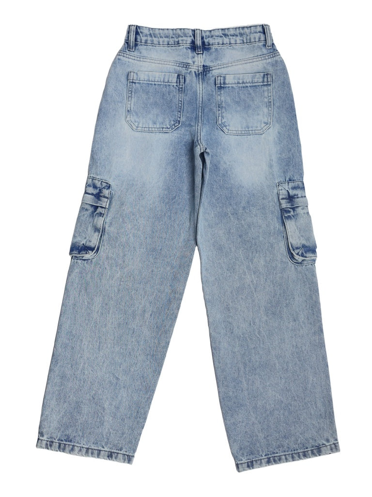 Boys Light Blue Cargo Pocket Skater-Fit Jeans
