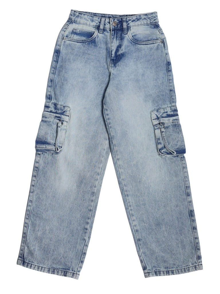 Boys Light Blue Cargo Pocket Skater-Fit Jeans