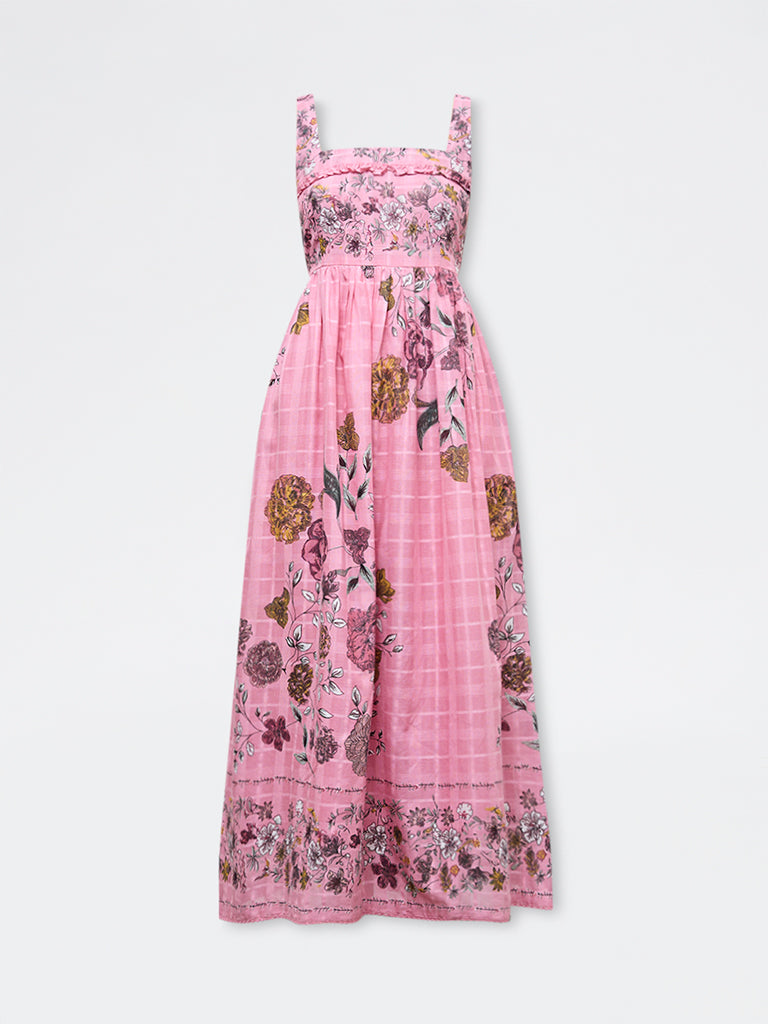 Bombay Paisley Pink Floral Pattern Cotton A-Line Dress