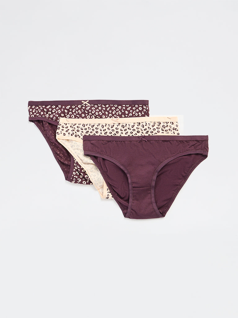 Wunderlove 3-Pack Printed Cotton-Blend Bikini Briefs