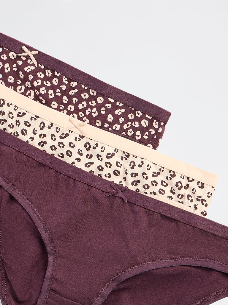 Wunderlove 3-Pack Printed Cotton-Blend Bikini Briefs