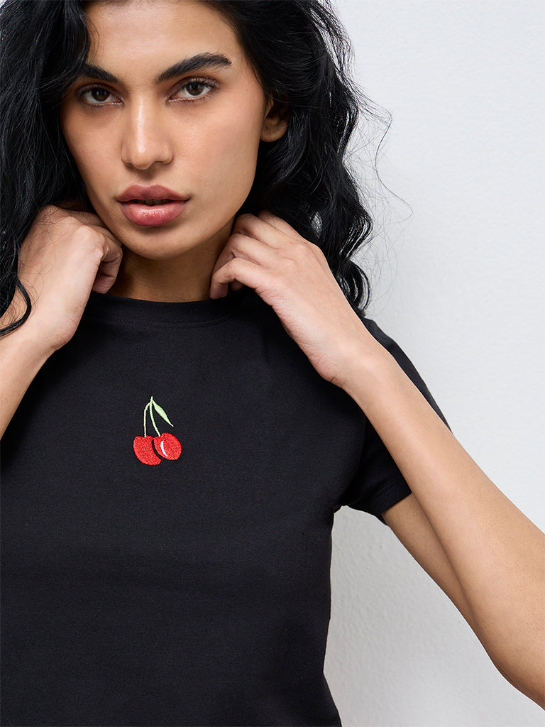 Superstar Black Cherry Embroidered Cotton-Blend T-Shirt