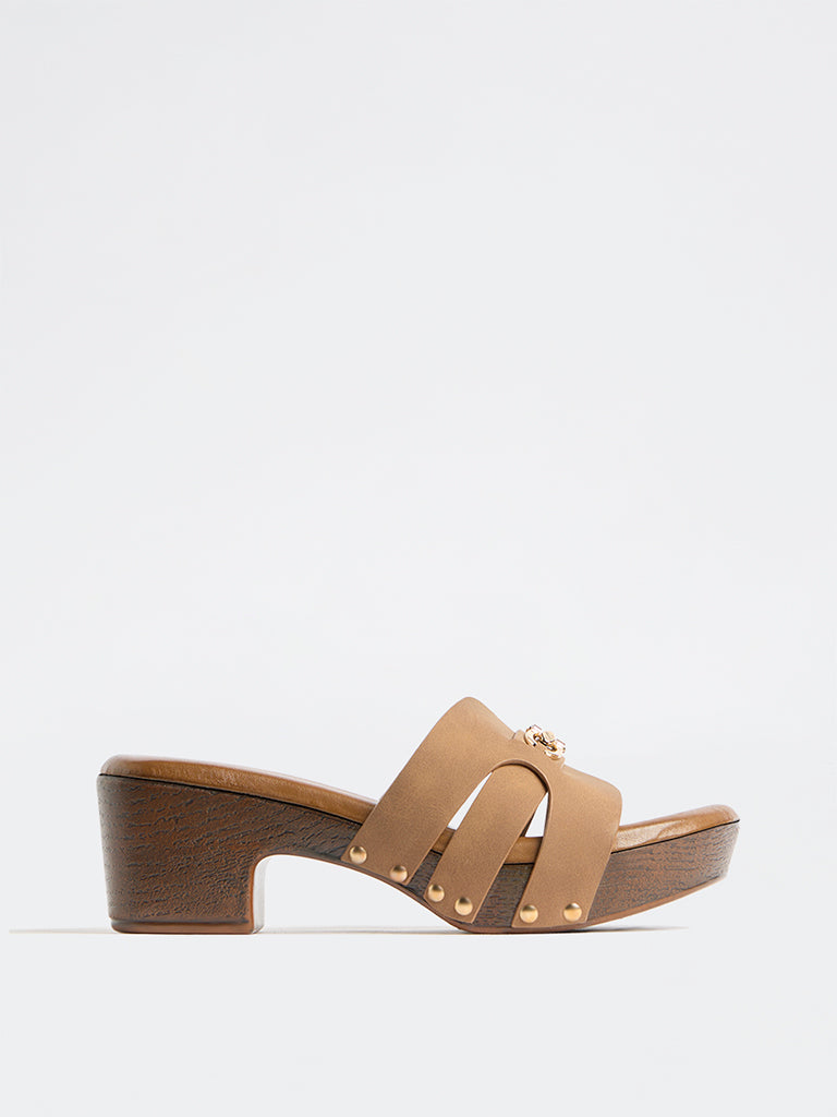 LUNA BLU Brown Buckle-Detailed Platform-Heel Sandals