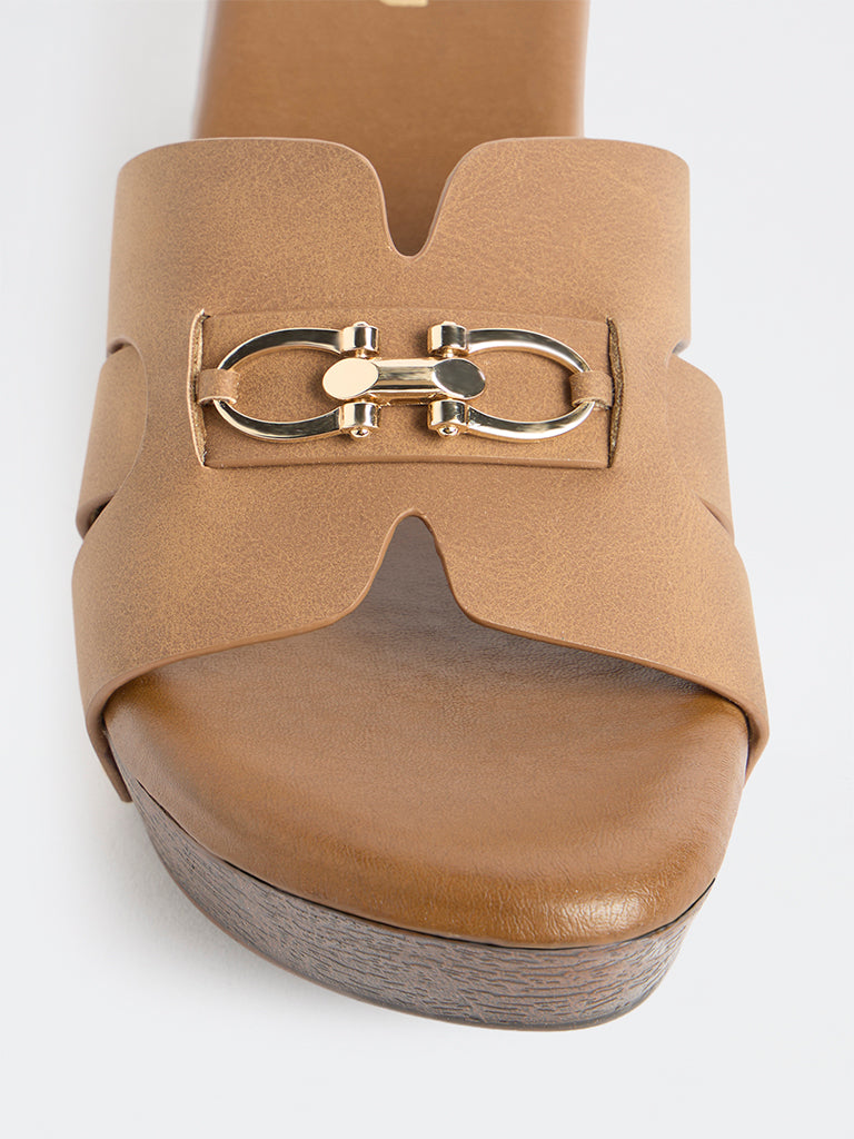 LUNA BLU Brown Buckle-Detailed Platform-Heel Sandals