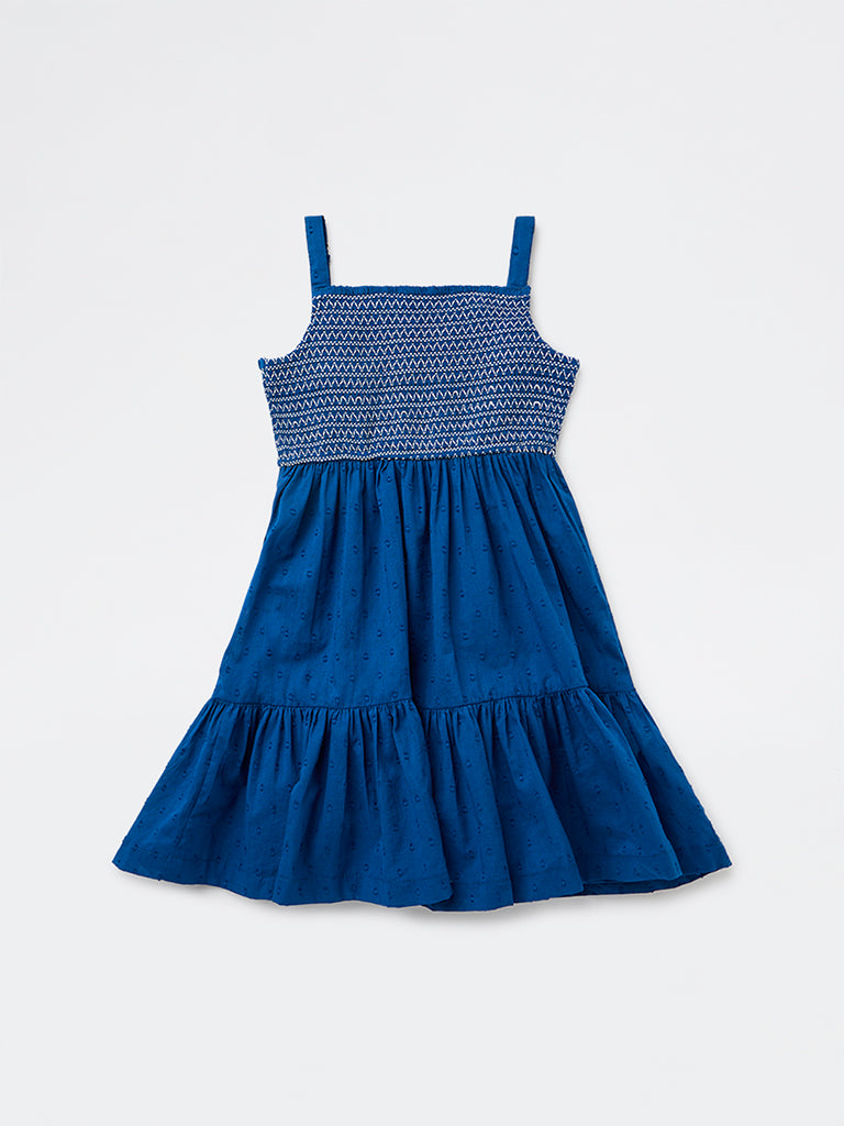 Utsa Kids Girls Indigo Embroidered A-Line Cotton-Blend Dress - (2-8 yrs)