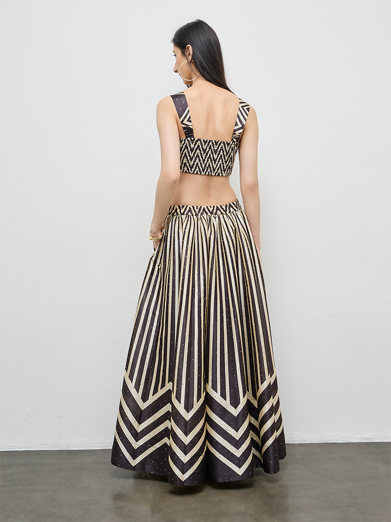 Vark Black Printed Maxi Skirt