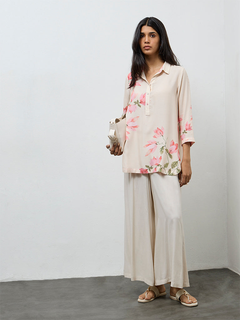 Utsa Cream Floral Printed Tunic