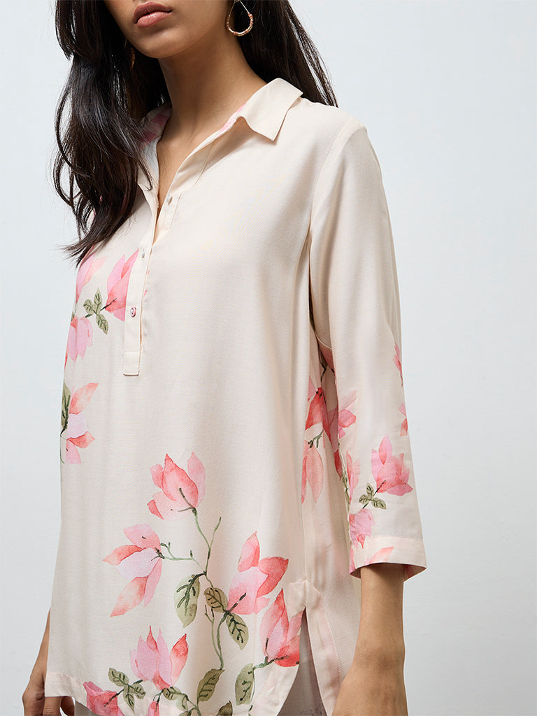 Utsa Cream Floral Printed Tunic
