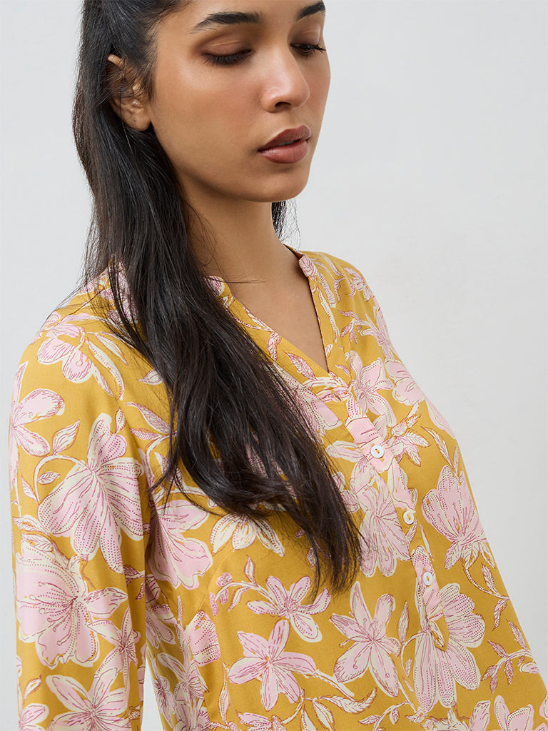 Utsa Yellow Foliage Printed Tunic