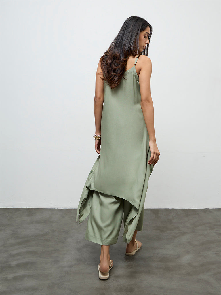 Utsa Olive Embroidered A-Line Kurta