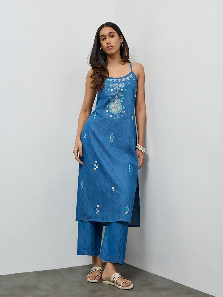 Utsa Blue Solid Denim Pants