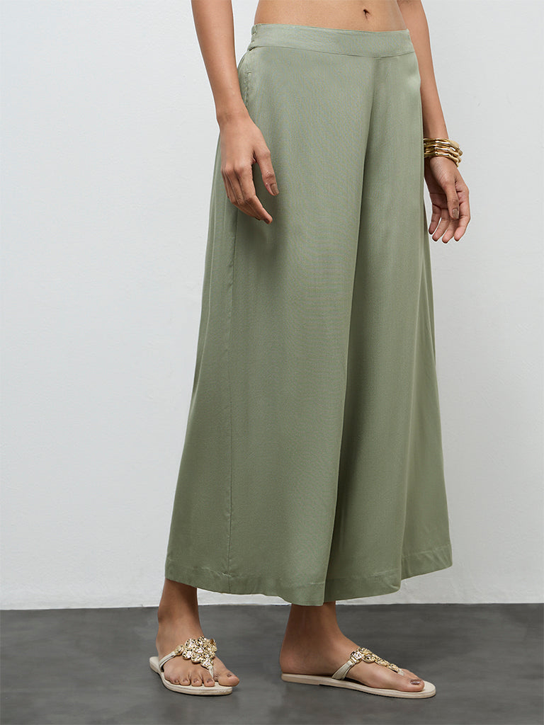 Utsa Olive Solid Ethnic Pants