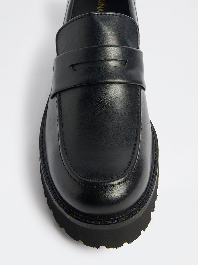 LUNA BLU Black Faux Leather Penny Loafers