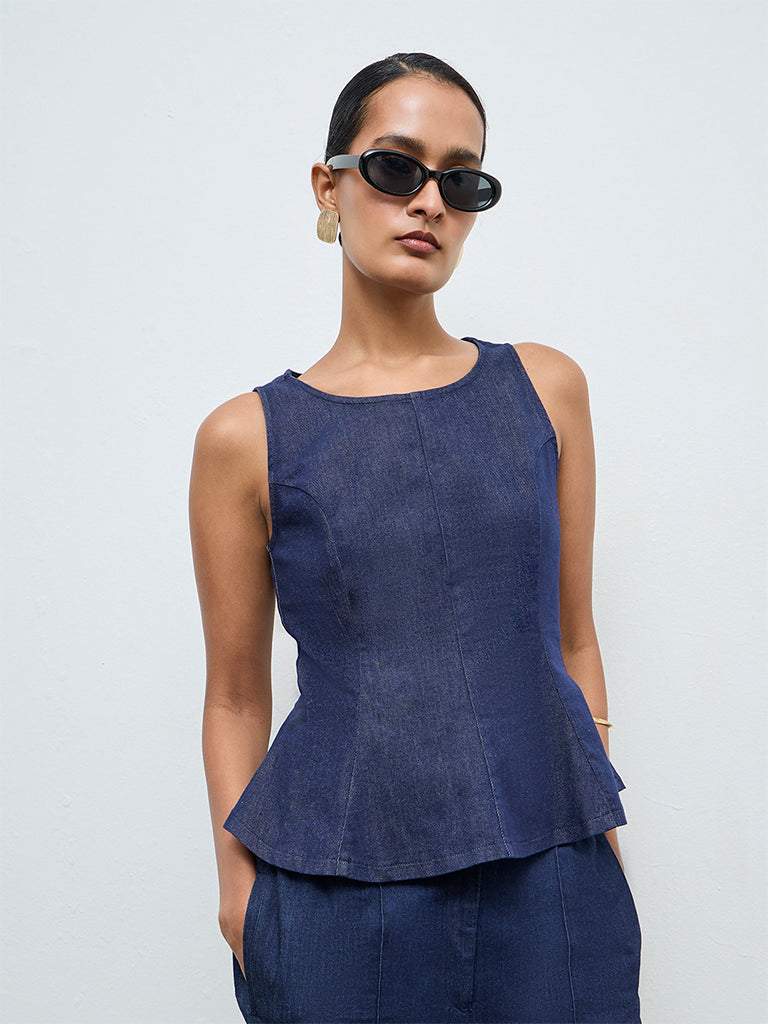 Wardrobe Indigo Peplum Denim Top