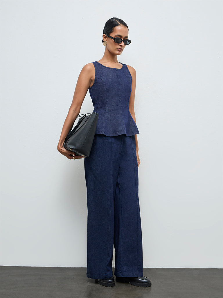 Wardrobe Indigo Peplum Denim Top