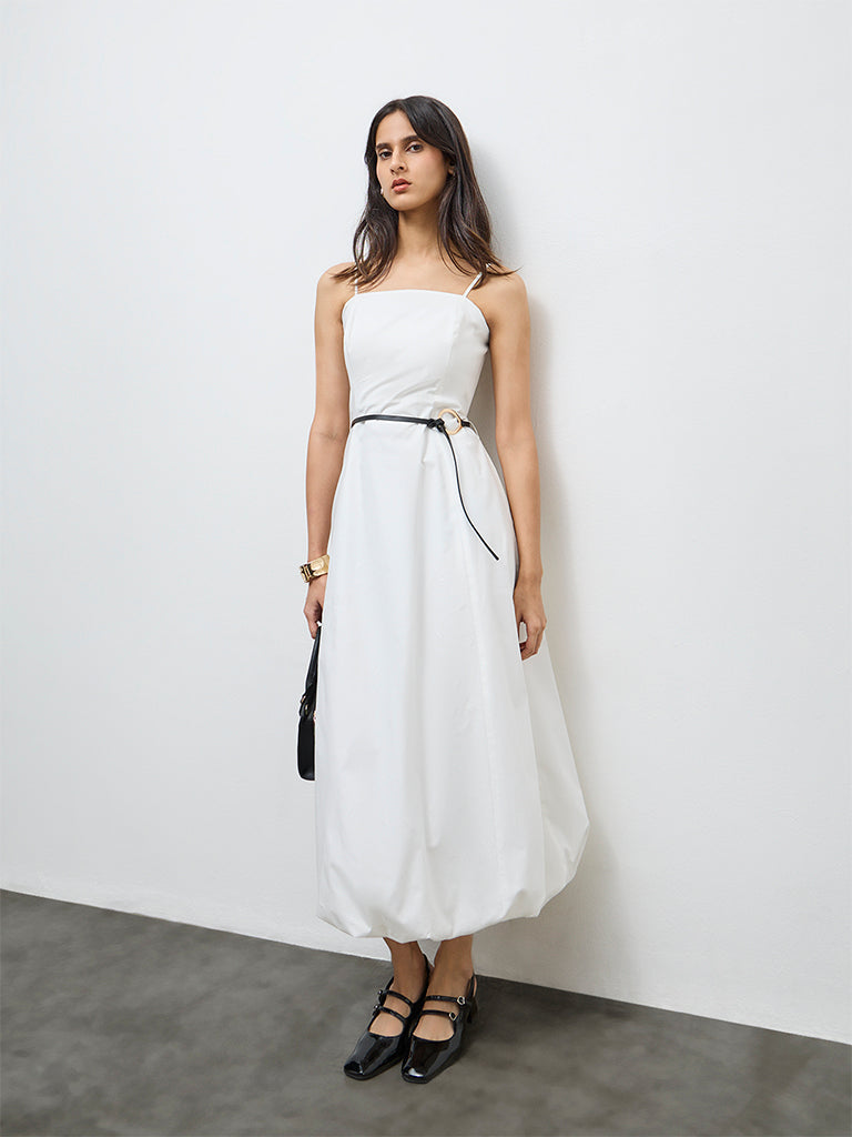 Wardrobe White Balloon Dress with Belt