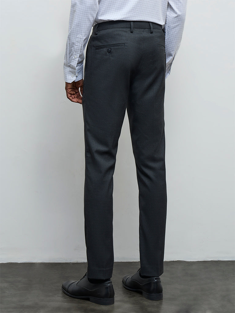 WES Formals Charcoal Slim-Fit Mid-Rise Trousers